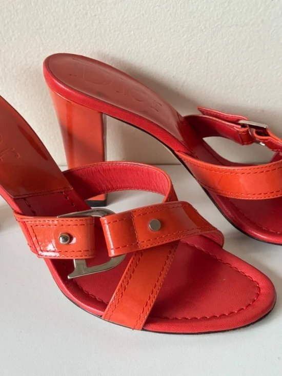Christian Dior Orange Patent Leather Sandals Mules Sandals Size 36.5 Made Italy - Picture 2 of 16